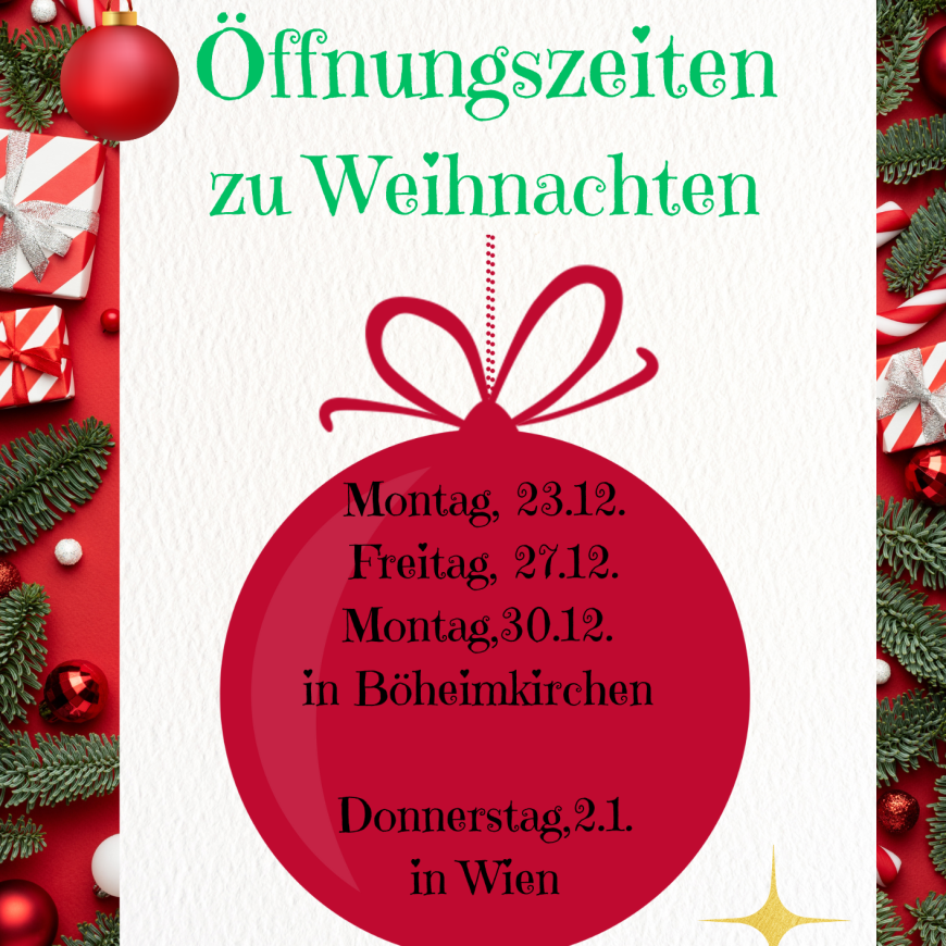 Öffnungszeiten Weihnachtsferien